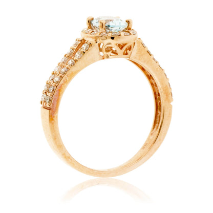 Oval Aquamarine and Split Shank Diamond Ring - Park City Jewelers