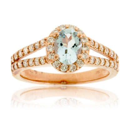 Oval Aquamarine and Split Shank Diamond Ring - Park City Jewelers