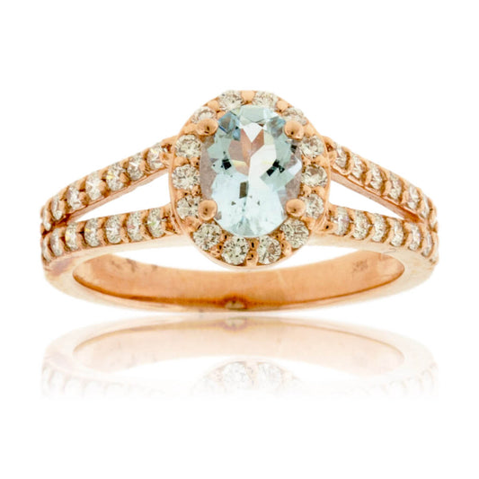 Oval Aquamarine and Split Shank Diamond Ring - Park City Jewelers