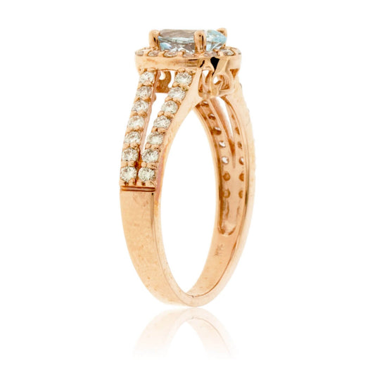 Oval Aquamarine and Split Shank Diamond Ring - Park City Jewelers