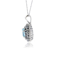 Oval Aquamarine & Classic Double Diamond Halo Pendant - Park City Jewelers