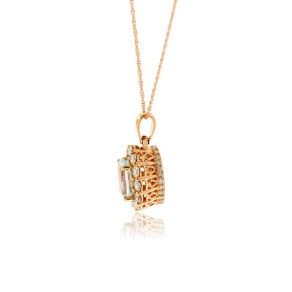Oval Aquamarine & Diamond Classic Halo Pendant - Park City Jewelers