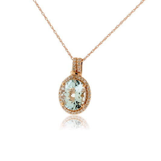 Oval Aquamarine & Diamond Halo Pendant - Park City Jewelers