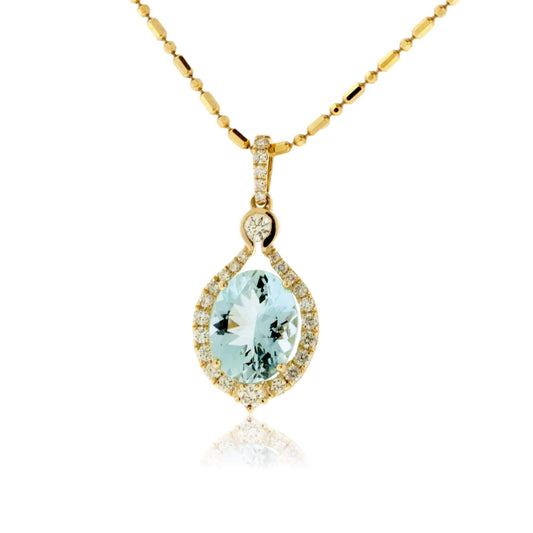 Oval Aquamarine & Diamond Halo Pendant - Park City Jewelers