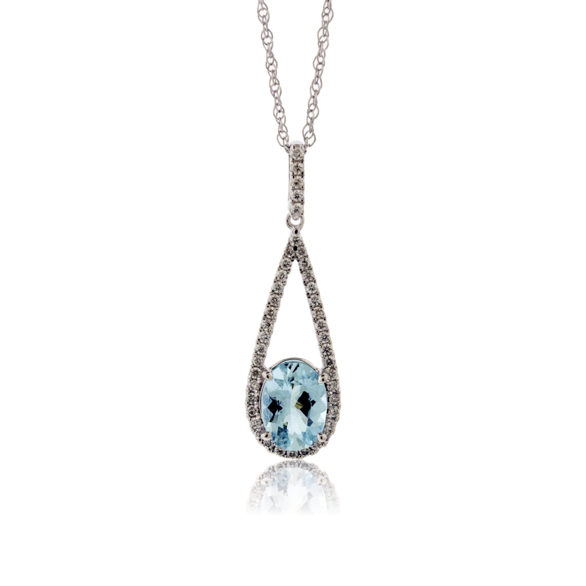 Oval Aquamarine & Diamond Tear Drop Pendant - Park City Jewelers