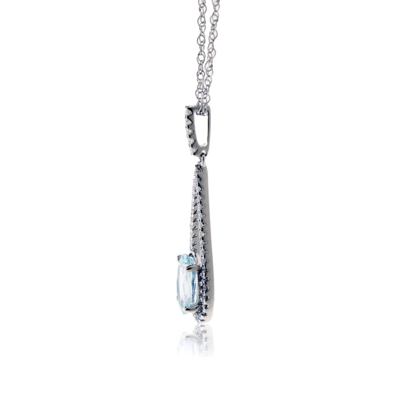 Oval Aquamarine & Diamond Tear Drop Pendant - Park City Jewelers