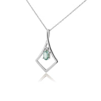 Oval Aquamarine & Geometric Halo Pendant - Park City Jewelers