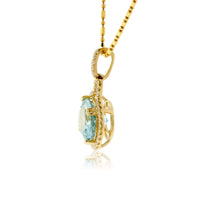 Oval Aquamarine on Side & Diamond Halo Pendant - Park City Jewelers