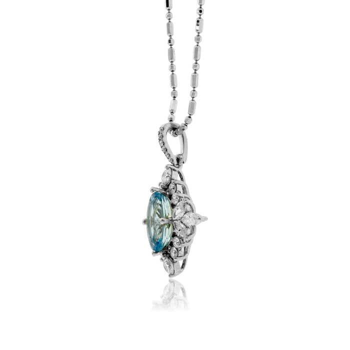 Oval Aquamarine & Sunburst Diamond Halo Pendant - Park City Jewelers