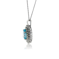 Oval Aquamarine with Classic Double Diamond Halo Pendant - Park City Jewelers