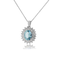 Oval Aquamarine with Classic Double Diamond Halo Pendant - Park City Jewelers