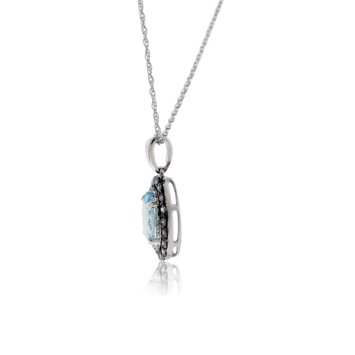 Oval Aquamarine with Double Diamond & Mocha Diamond Halo - Park City Jewelers