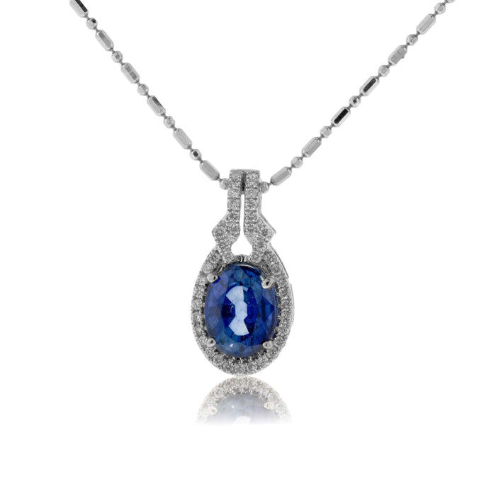 Oval Blue Sapphire and Diamond Pendant in White Gold - Park City Jewelers