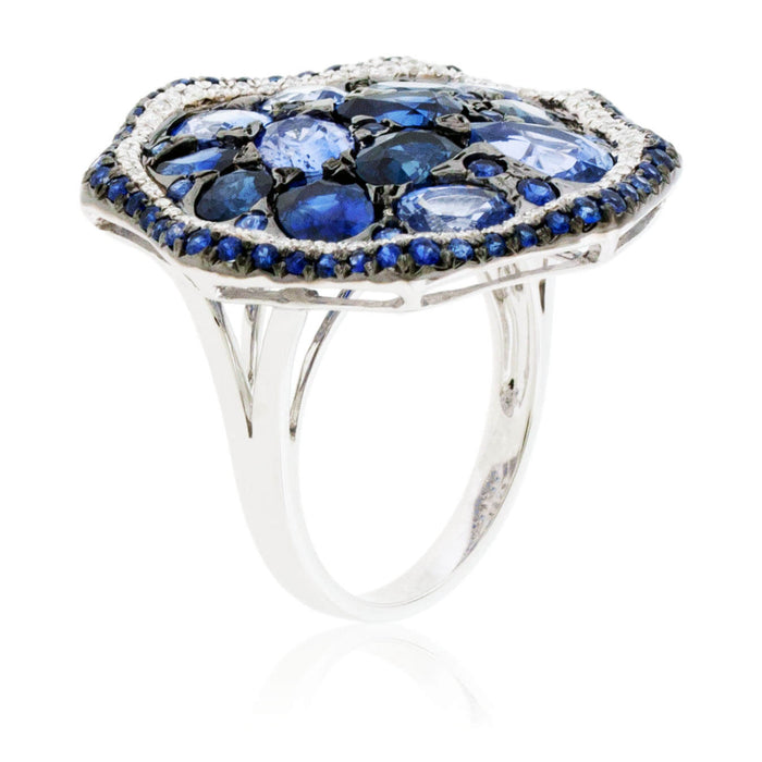 Oval Blue Sapphire Cluster Style Black Rhodium Ring - Park City Jewelers