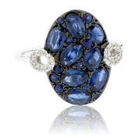 Oval Blue Sapphire Cluster Style Black Rhodium Ring - Park City Jewelers