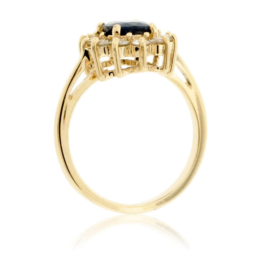 Oval Blue Sapphire & Diamond Classic Halo Ring - Park City Jewelers