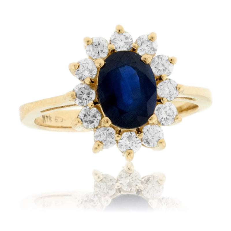 Oval Blue Sapphire & Diamond Classic Halo Ring - Park City Jewelers
