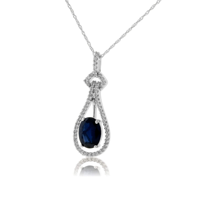 Oval Blue Sapphire & Diamond Drop Pendant w/Chain - Park City Jewelers
