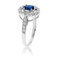 Oval Blue Sapphire & Diamond Halo Ring - Park City Jewelers