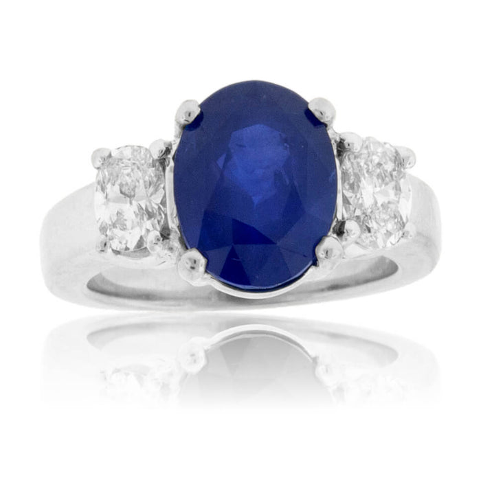 Oval Blue Sapphire & Diamond Three Stone Ring - Park City Jewelers