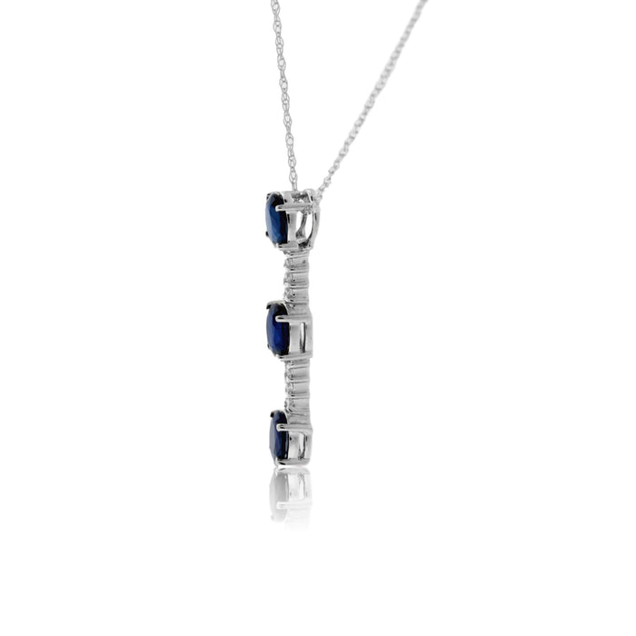 Oval Blue Sapphire Three Stone Drop Style Pendant - Park City Jewelers