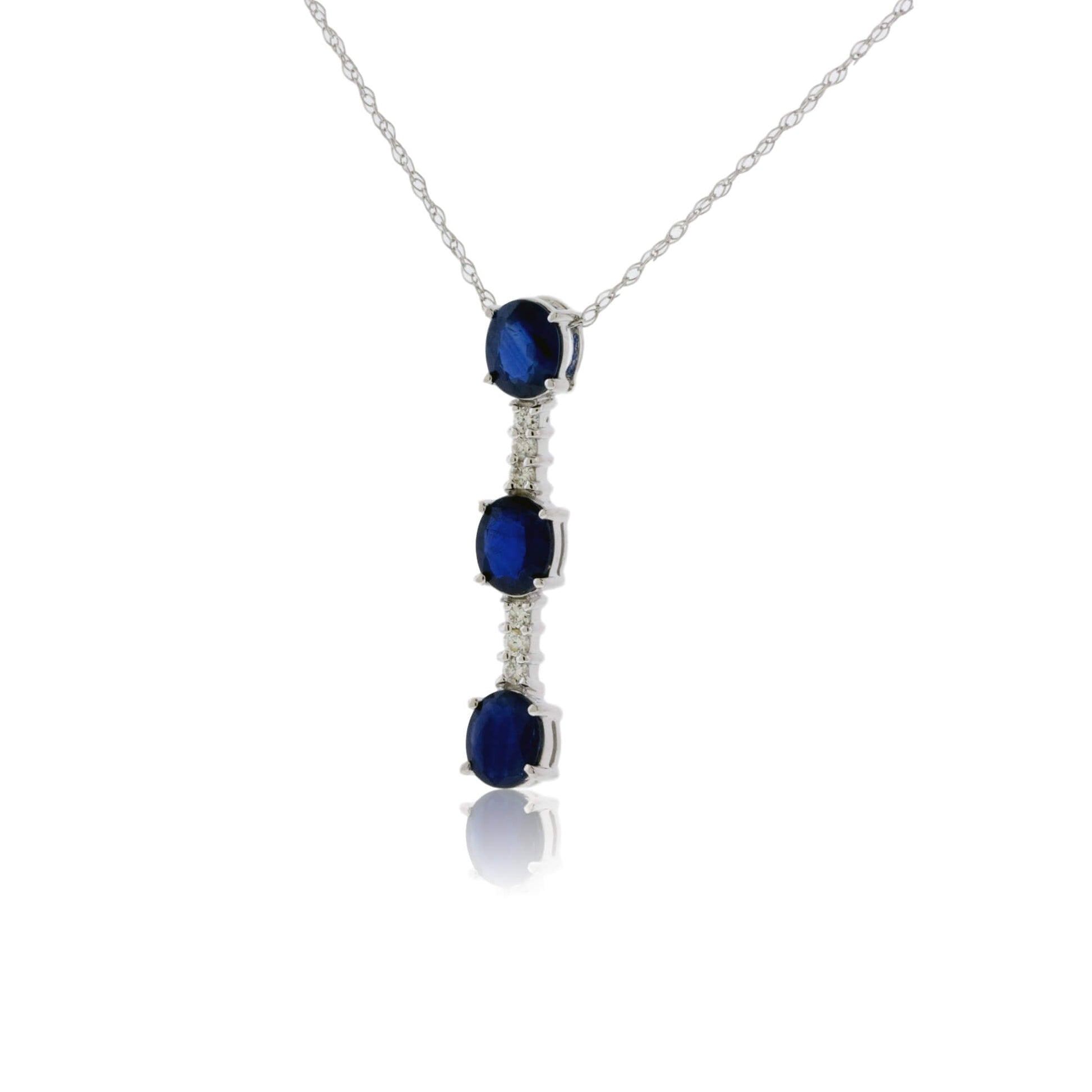 Oval Blue Sapphire Three Stone Drop Style Pendant - Park City Jewelers