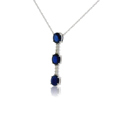 Oval Blue Sapphire Three Stone Drop Style Pendant - Park City Jewelers