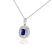 Oval Blue Sapphire with Diamond & White Gold Halo Pendant - Park City Jewelers