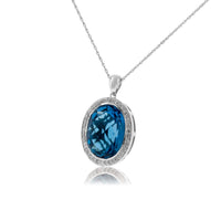 Oval Blue Topaz & Diamond Halo Pendant - Park City Jewelers