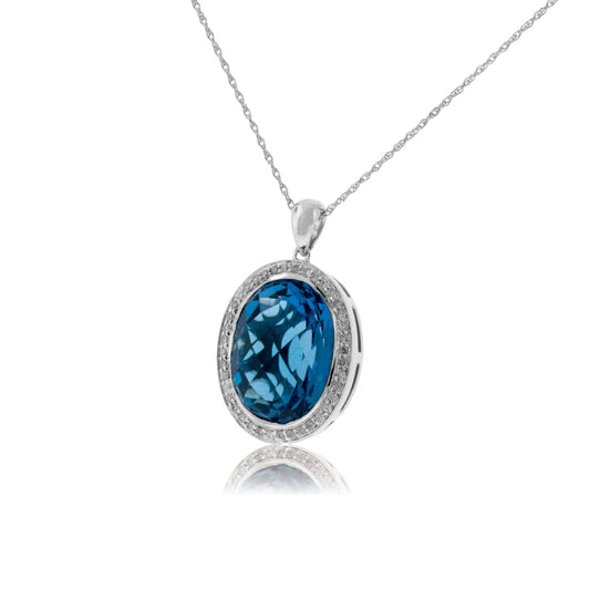 Oval Blue Topaz & Diamond Halo Pendant - Park City Jewelers