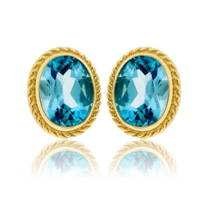 Oval Blue Topaz & Rope Halo Earrings - Park City Jewelers