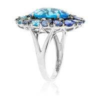 Oval Blue Topaz with Pear Tanzanite & Sapphire Halo Ring - Park City Jewelers