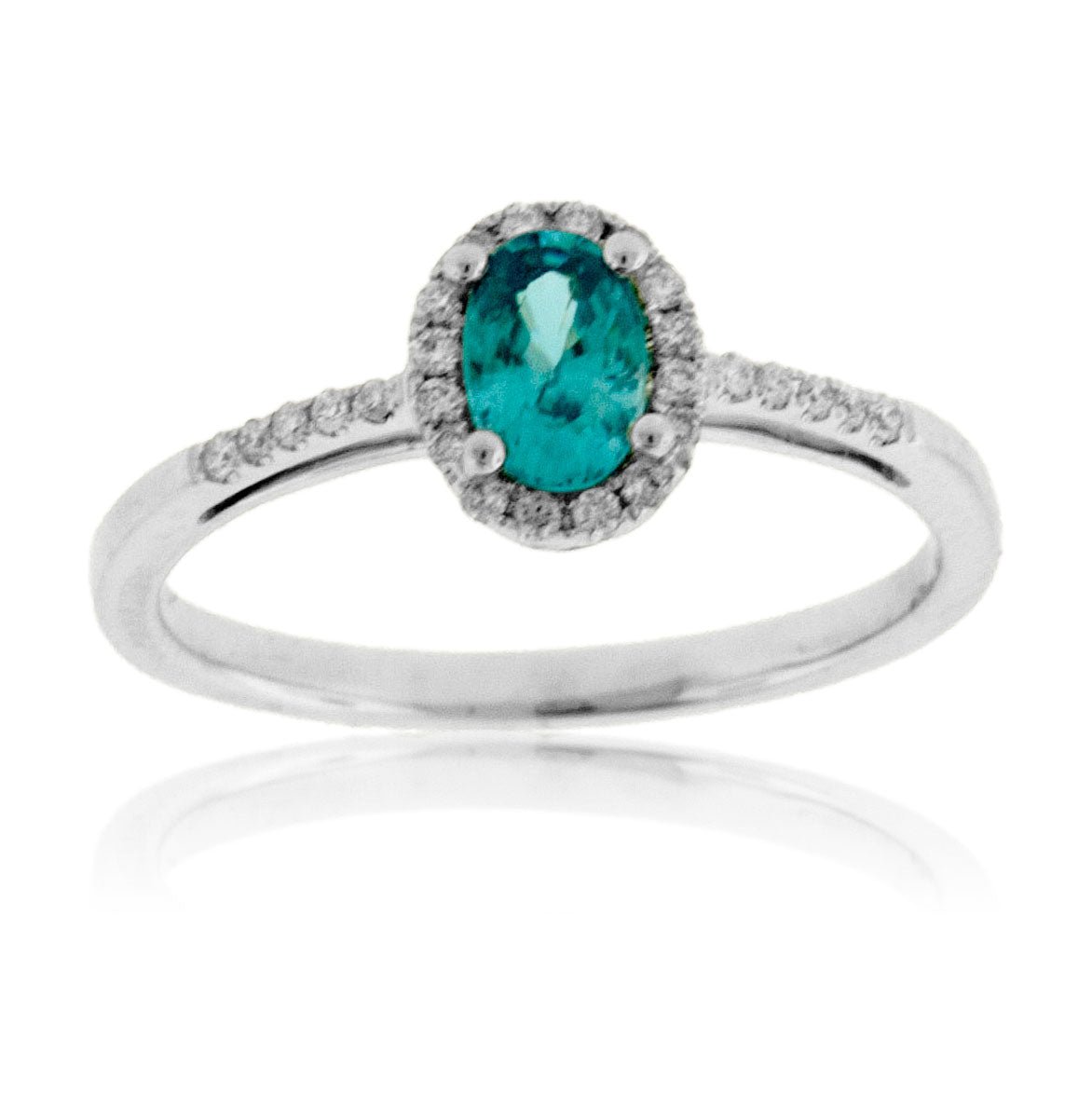 Oval Blue Zircon & Diamond Halo Ring - Park City Jewelers