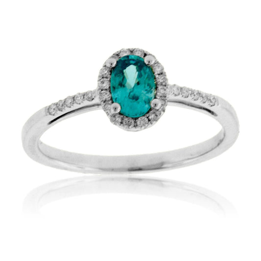 Oval Blue Zircon & Diamond Halo Ring - Park City Jewelers