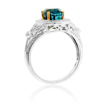 Oval Blue Zircon & Diamond Halo Ring - Park City Jewelers