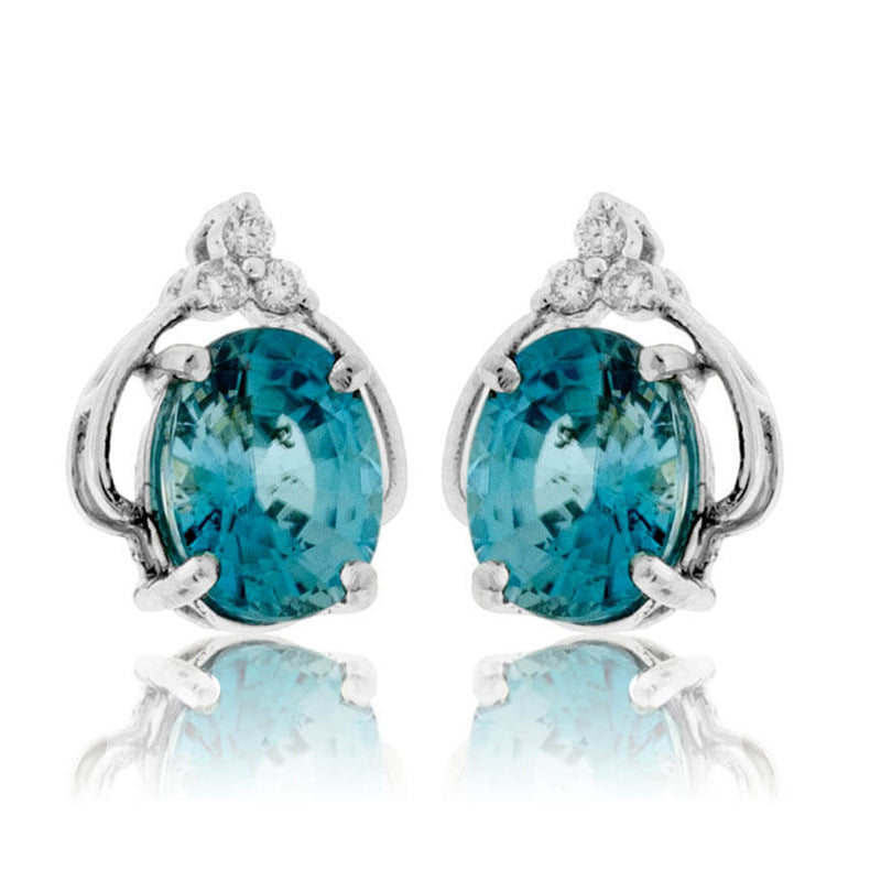 Oval Blue Zircon & Diamond Stud Post Earrings - Park City Jewelers