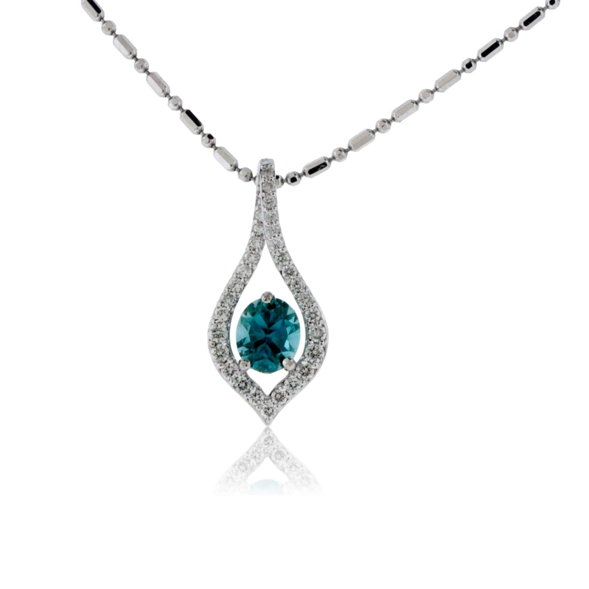 Oval Blue Zircon with Diamond Outline Pendant - Park City Jewelers