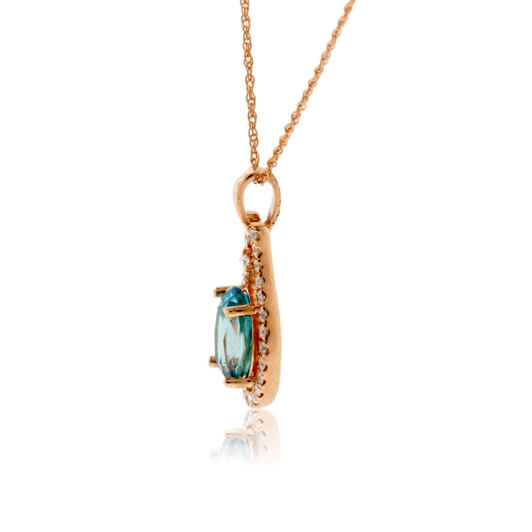 Oval Blue Zircon with Diamond Outline Pendant - Park City Jewelers