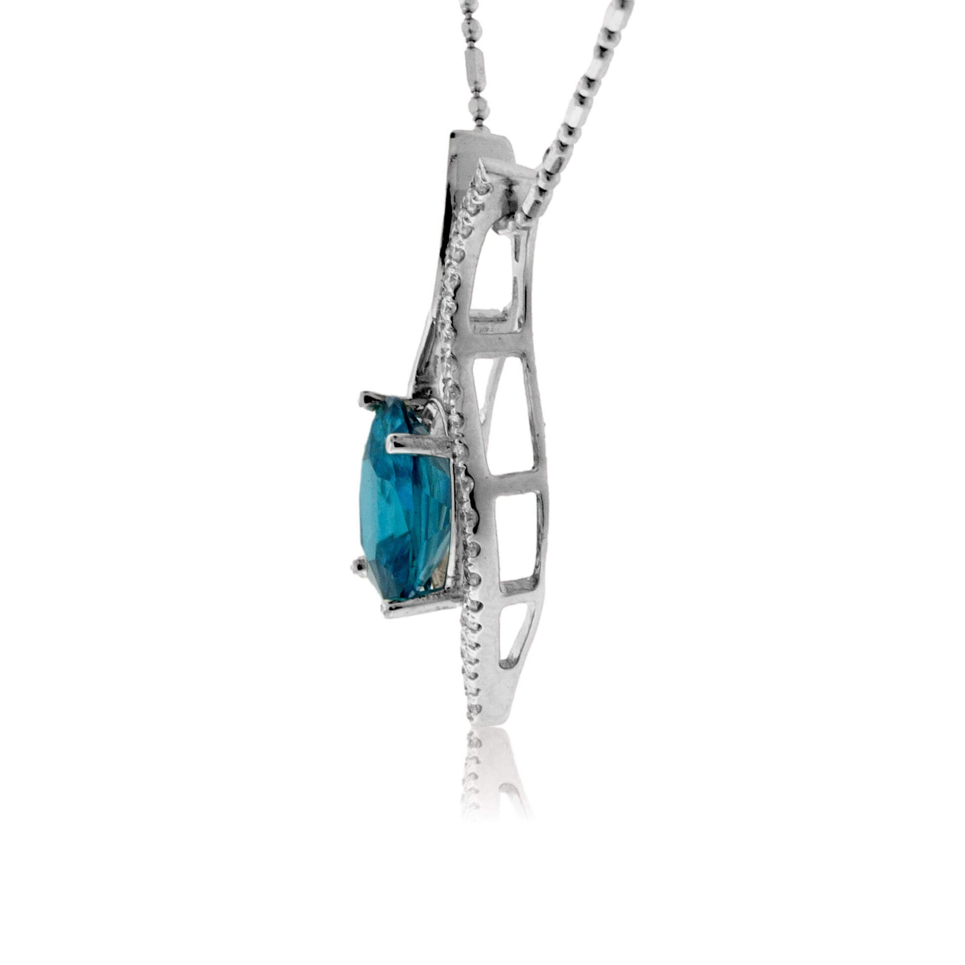 Oval Blue Zircon with Diamond Outline Pendant - Park City Jewelers