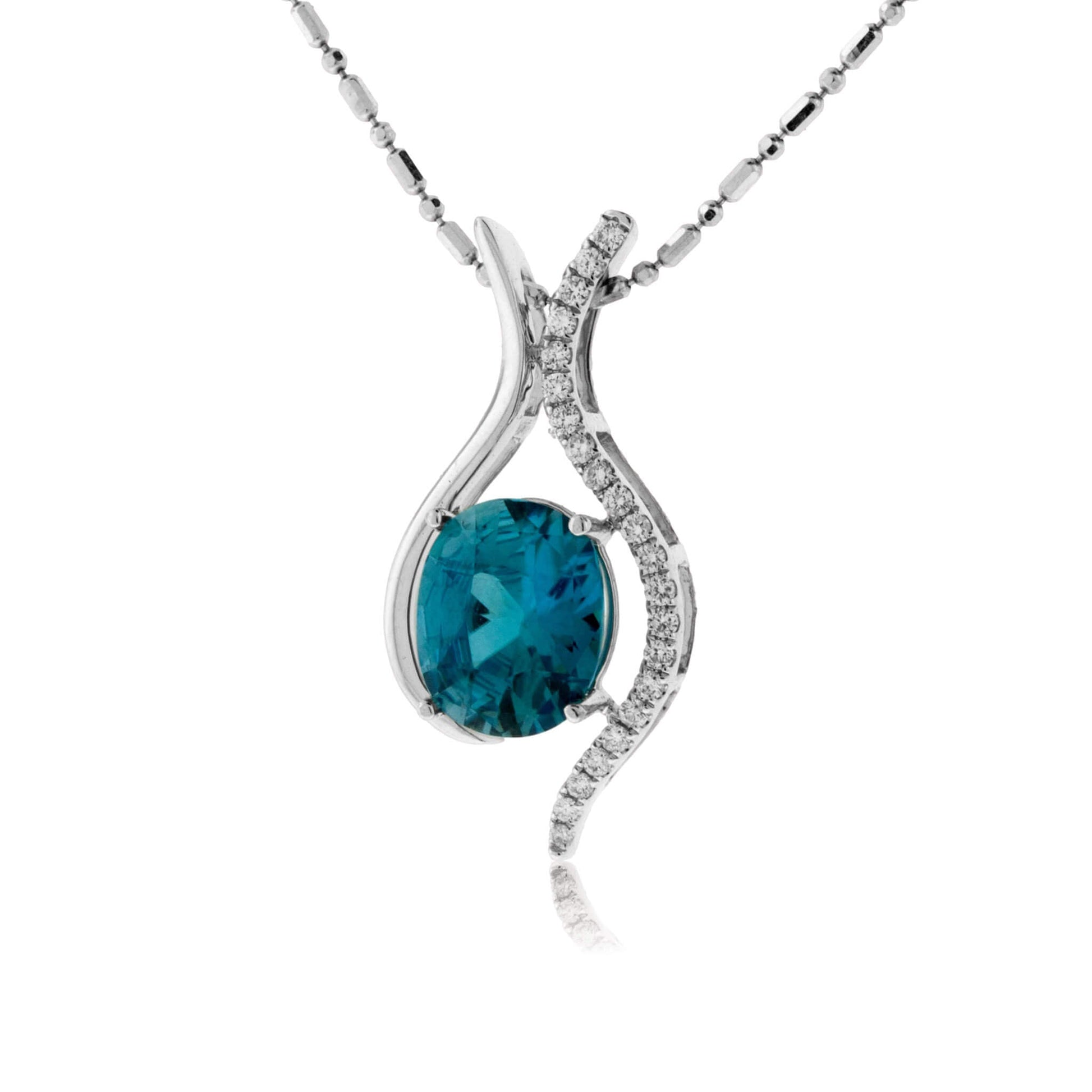 Oval Blue Zircon with Diamond Outline Pendant - Park City Jewelers