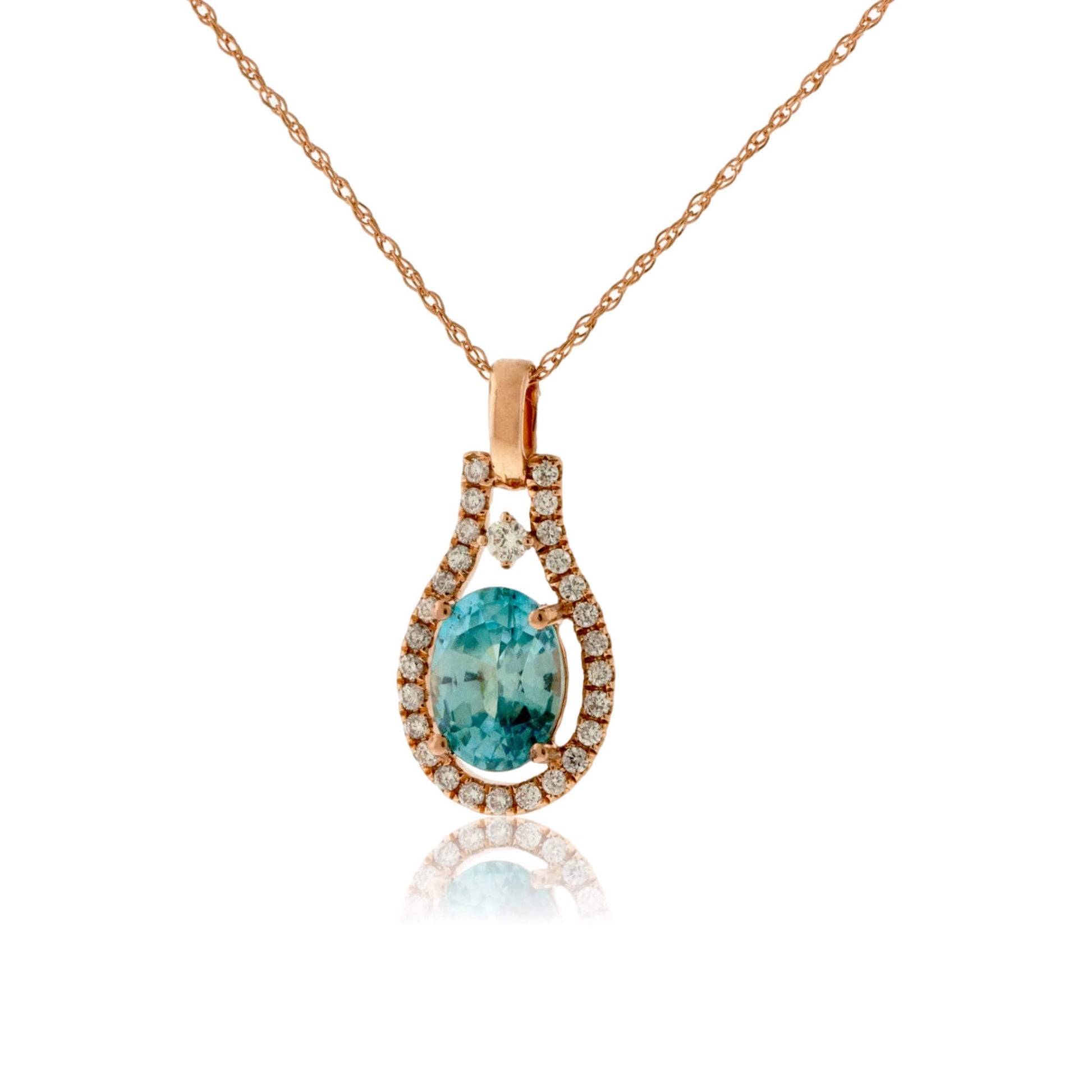 Oval Blue Zircon with Diamond Outline Pendant - Park City Jewelers