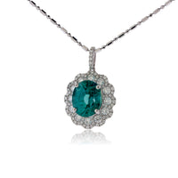 Oval Blue Zircon with Unique Diamond Halo Pendant - Park City Jewelers