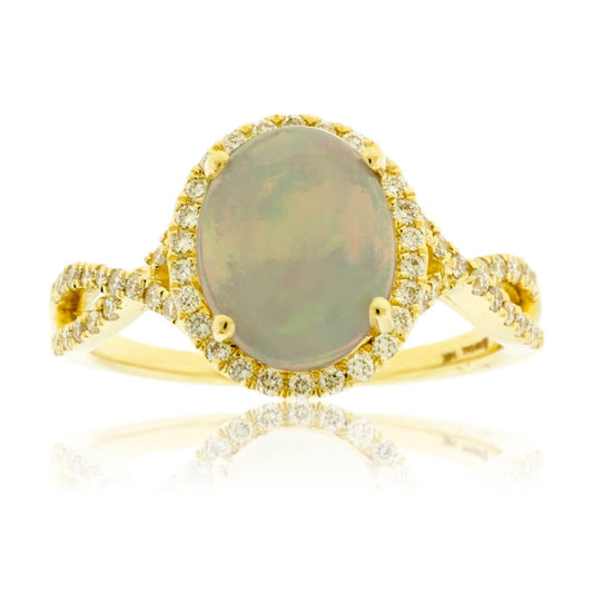 Oval Cabochon Opal Ring with Diamond Halo - Park City Jewelers