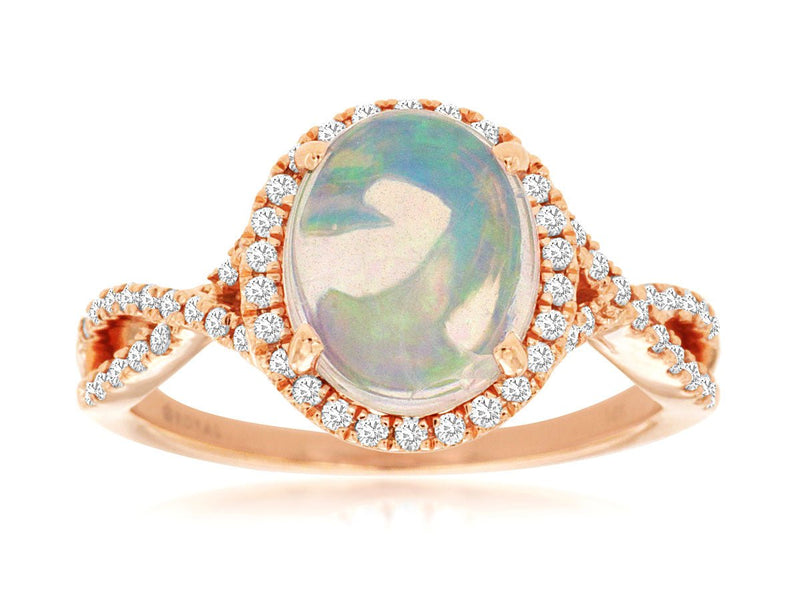 Oval Cabochon Opal Ring with Diamond Halo - Park City Jewelers