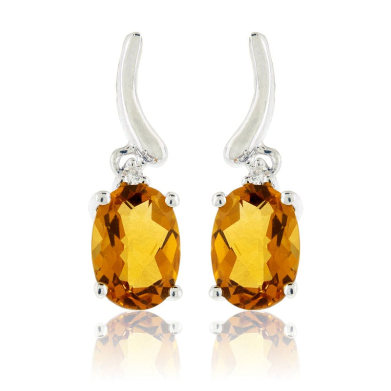 Oval Citrine Dangle Earrings with Diamond Accent - Park City Jewelers