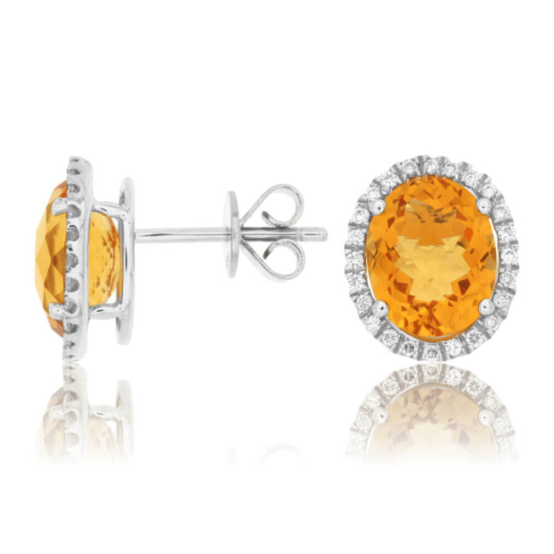 Oval Citrine & Diamond Halo Stud Earrings - Park City Jewelers