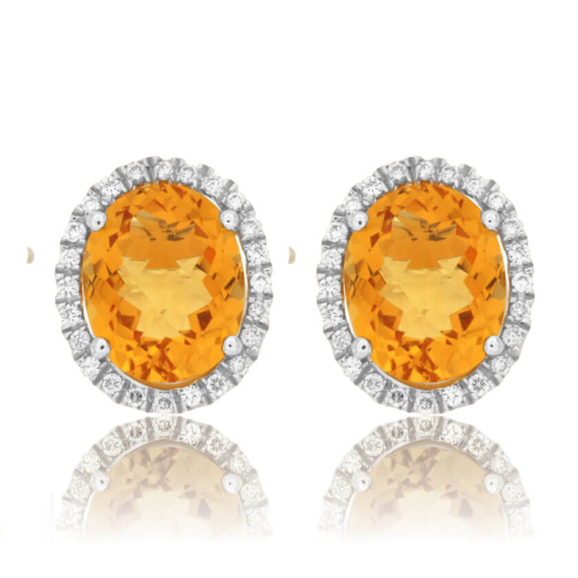 Oval Citrine & Diamond Halo Stud Earrings - Park City Jewelers