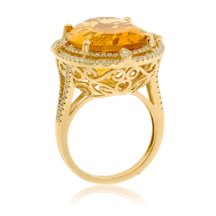 Oval Citrine & Double Diamond Halo Ring in Yellow Gold - Park City Jewelers