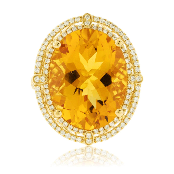 Oval Citrine & Double Diamond Halo Ring in Yellow Gold - Park City Jewelers