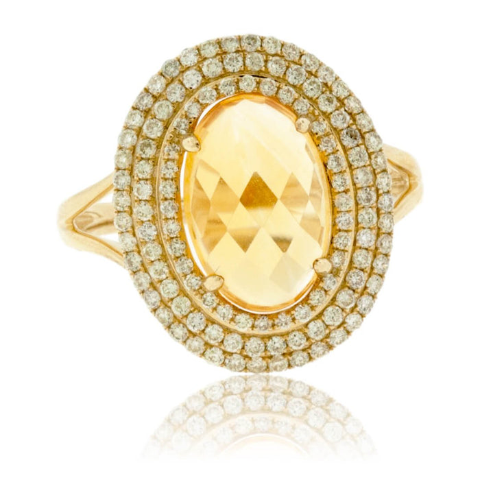 Oval Citrine & Triple Diamond Halo Ring in Yellow Gold - Park City Jewelers
